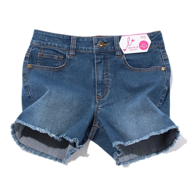 のびるっちデニム裾フリンジショートパンツ 商品画像 (メイン)