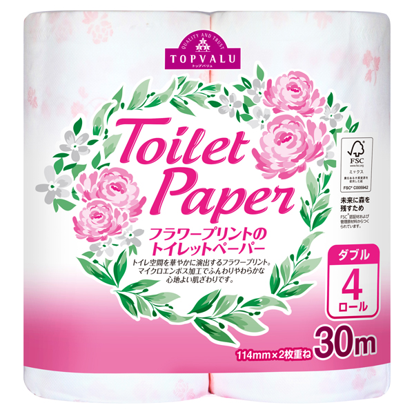 Toilet Paper フラワープリントのトイレットペーパー ダブル イオンのプライベートブランド Topvalu トップバリュ イオンのプライベートブランド Topvalu トップバリュ