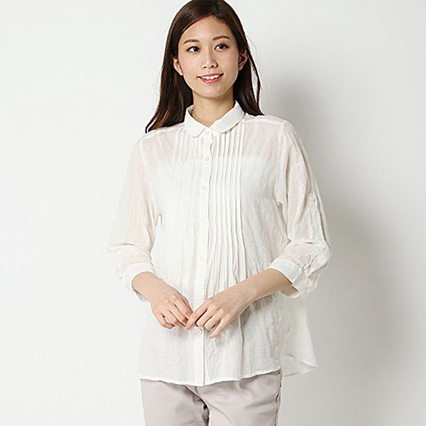 オーガニックコットン 夏サラ綿PU7分袖ロールアップピンタックシャツ 商品画像 (メイン)