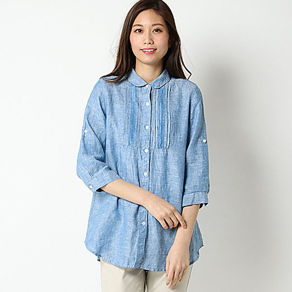 麻100%ピンタックレースチュニック 商品画像 (メイン)