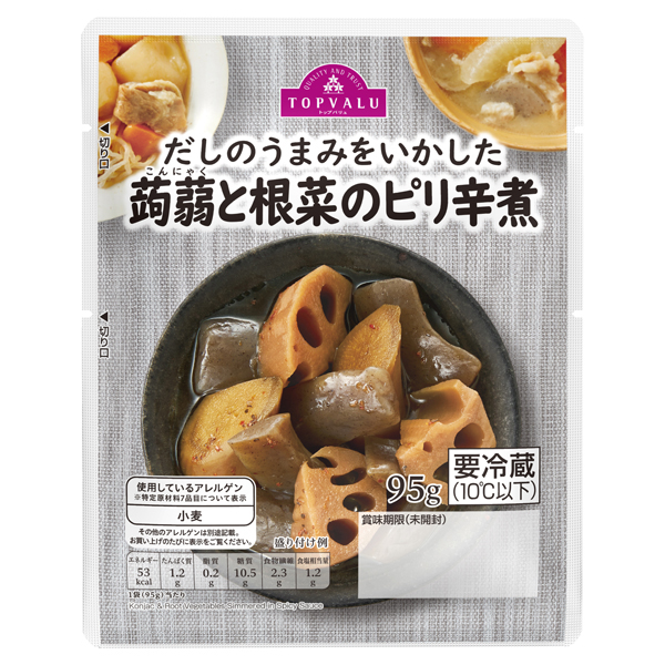 だしのうまみをいかした 蒟蒻と根菜のピリ辛煮 イオンのプライベートブランド Topvalu トップバリュ イオンのプライベートブランド Topvalu トップバリュ