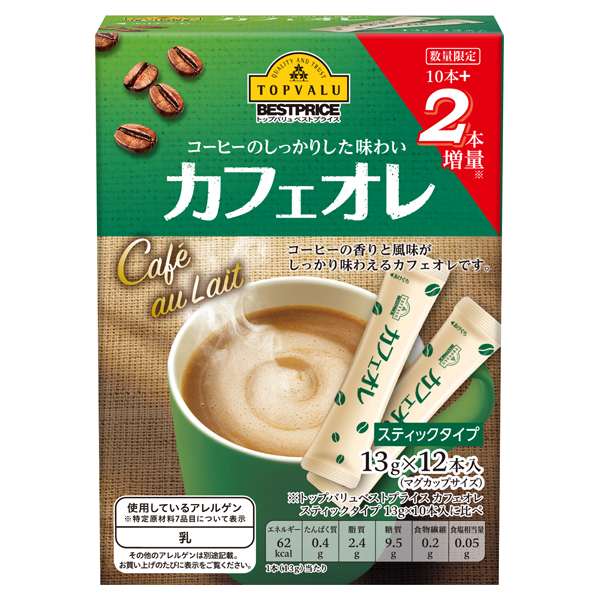 コーヒーのしっかりした味わい カフェオレ スティックタイプ イオンのプライベートブランド Topvalu トップバリュ イオンのプライベートブランド Topvalu トップバリュ