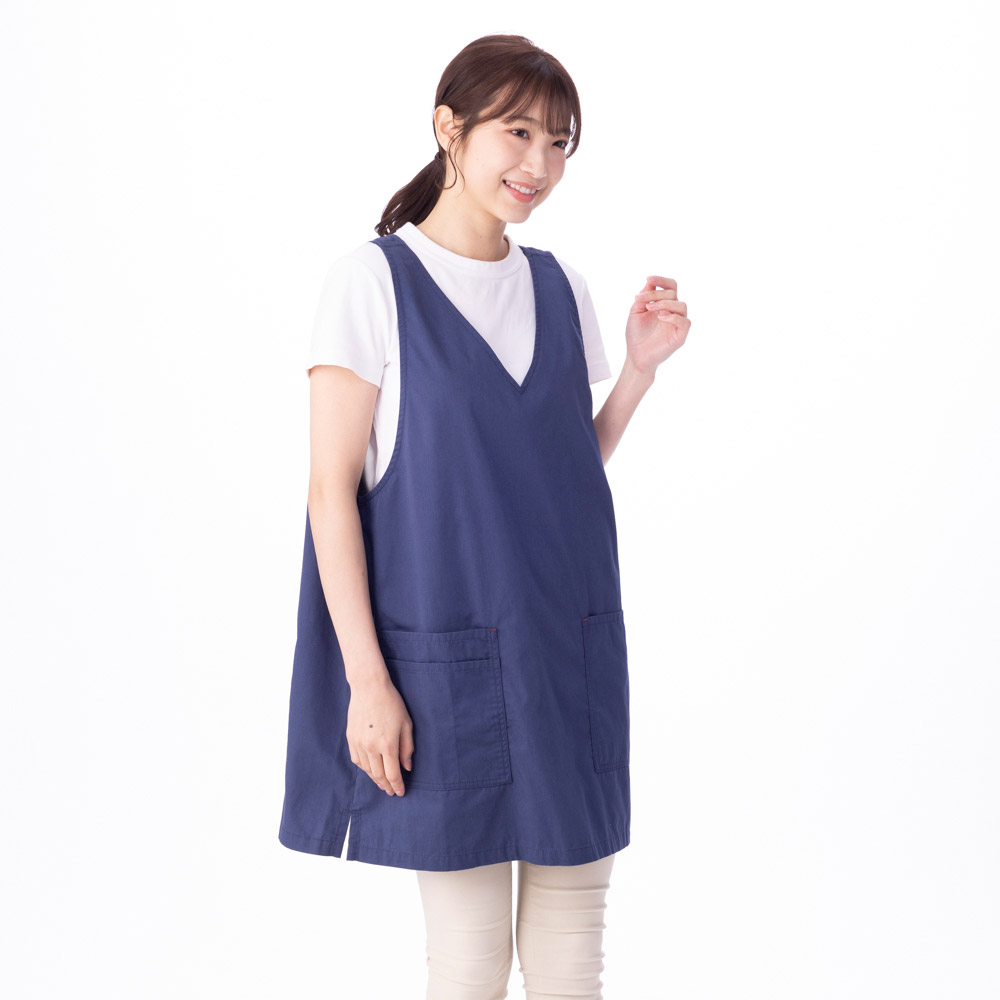 UV対策 ポケット付Vネックエプロン 商品画像 (メイン)