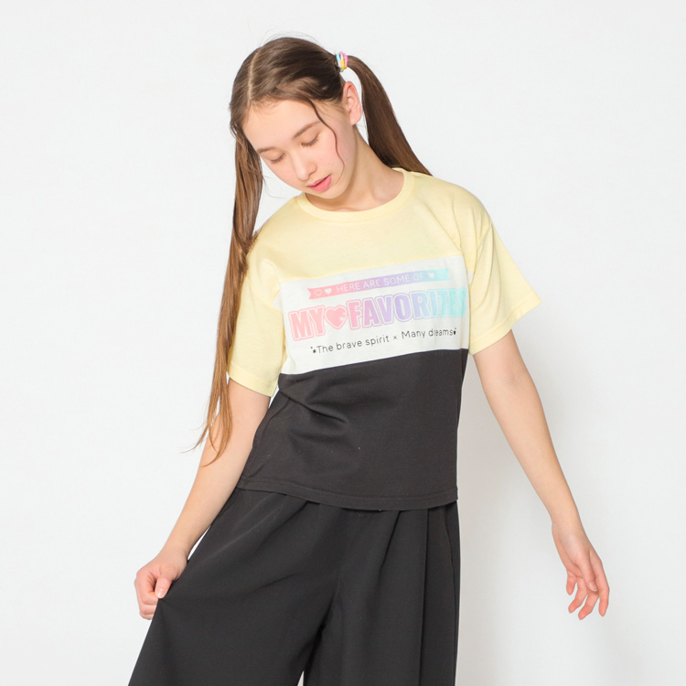 PEACE FIT COOL 胸切り替えプリント半袖Tシャツ