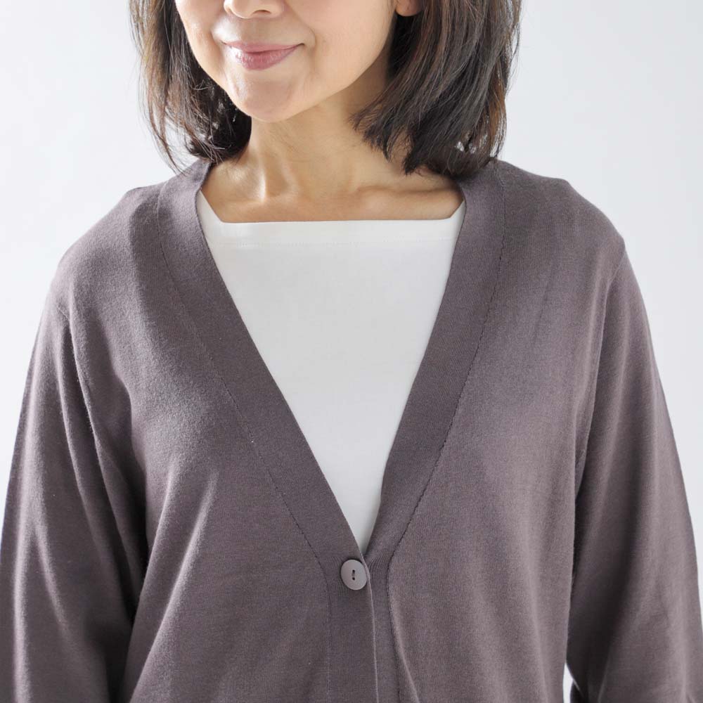 ひとつリボンのロングカーディガン ブラウン