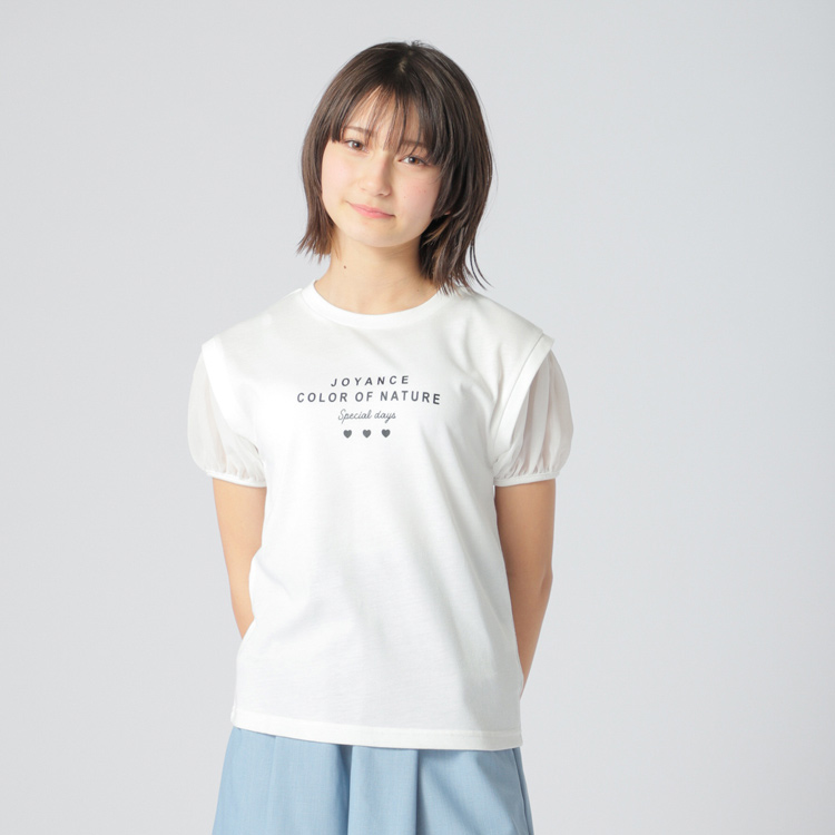 PEACE FIT COOL 袖シフォン素材プリントTシャツ