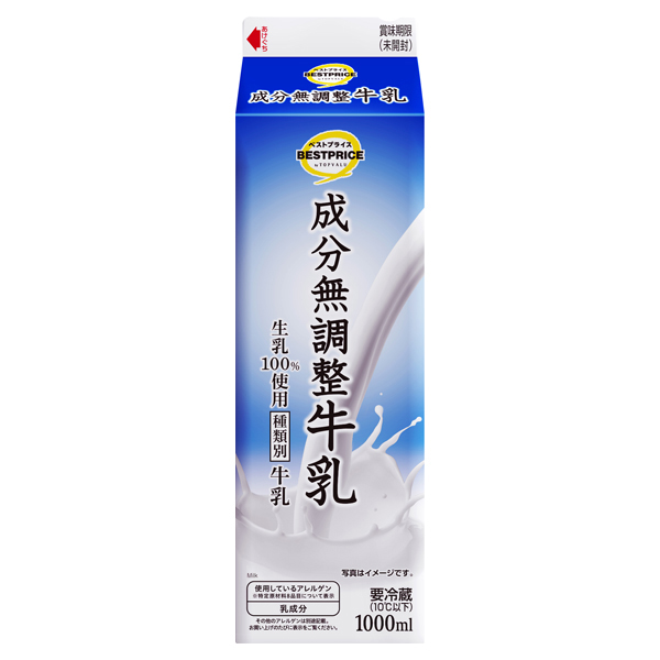 成分無調整牛乳 -イオンのプライベートブランド TOPVALU(トップ