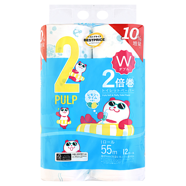 夏パンダ レモンライムの香りプリントトイレットペーパー ダブル 増量 商品画像 (メイン)