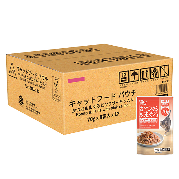 フェティ キャットフードパウチかつお&まぐろサーモン入ケース