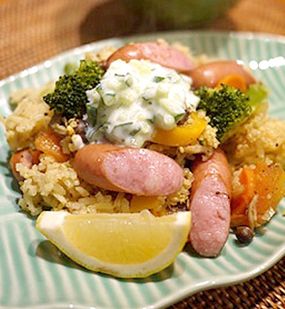 ポークあらびきウインナーとたっぷり野菜のキヌア入りビリヤニ レシピ画像