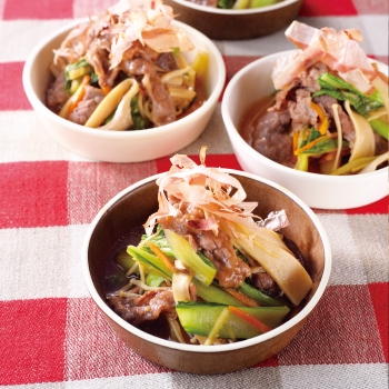 牛肉とチンゲン菜 きのこの煮浸し レシピ画像