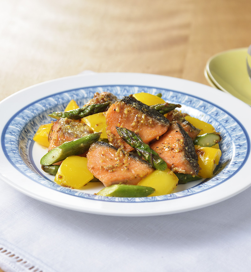銀鮭と夏野菜のハニーマスタード炒め レシピ画像