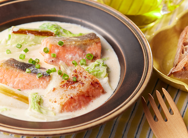 鮭の味噌マヨシチュー レシピ画像