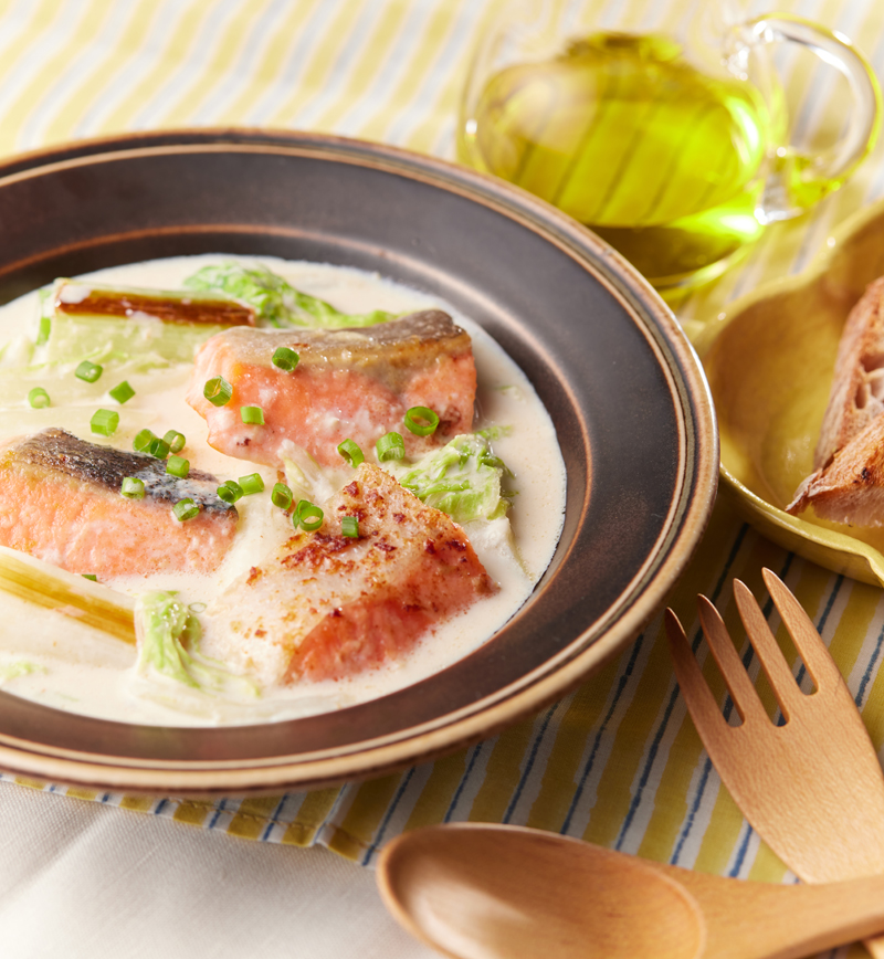 鮭の味噌マヨシチュー レシピ画像