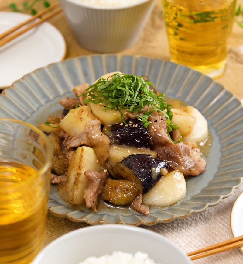 なすとかぶと豚肉の味噌炒め レシピ画像