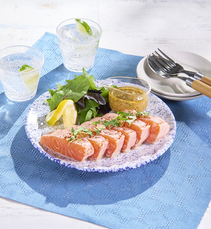 サーモンのレアステーキ ニッケイ風 レシピ画像