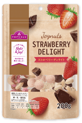 苺味のナッツやチョコのナッツをブレンド！甘じょっぱい味わいがクセになる！ 色鮮やかなストロベリーが口いっぱいに！ トップバリュJoynuts ストロベリーディライト 200g