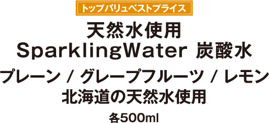 トップバリュベストプライス 天然水使用SparklingWater 炭酸水（プレーン / グレープフルーツ / レモン / 北海道の天然水使用） 各500ml