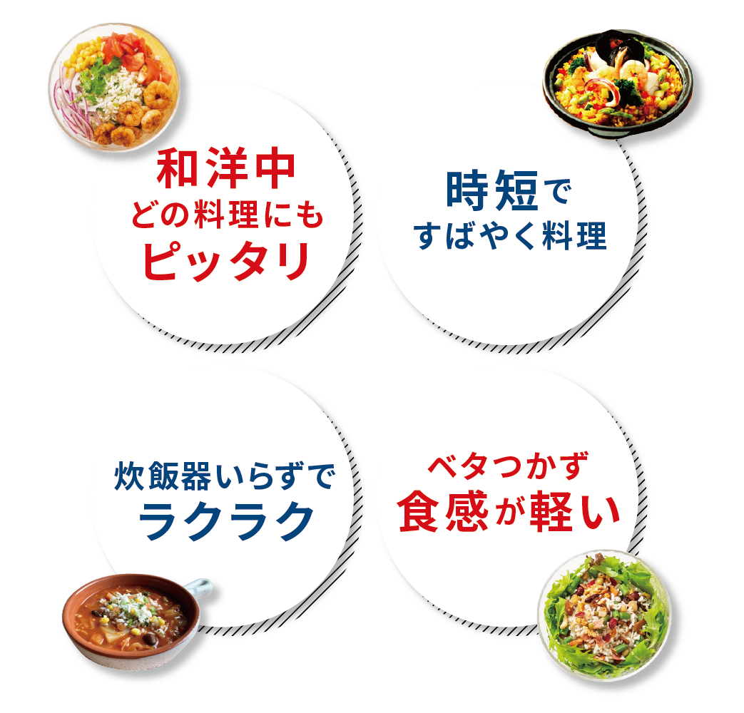 炊飯器いらずでラクラク 和洋中どの料理にもピッタリ 低糖質なヘルシーフード 時短ですばやく料理