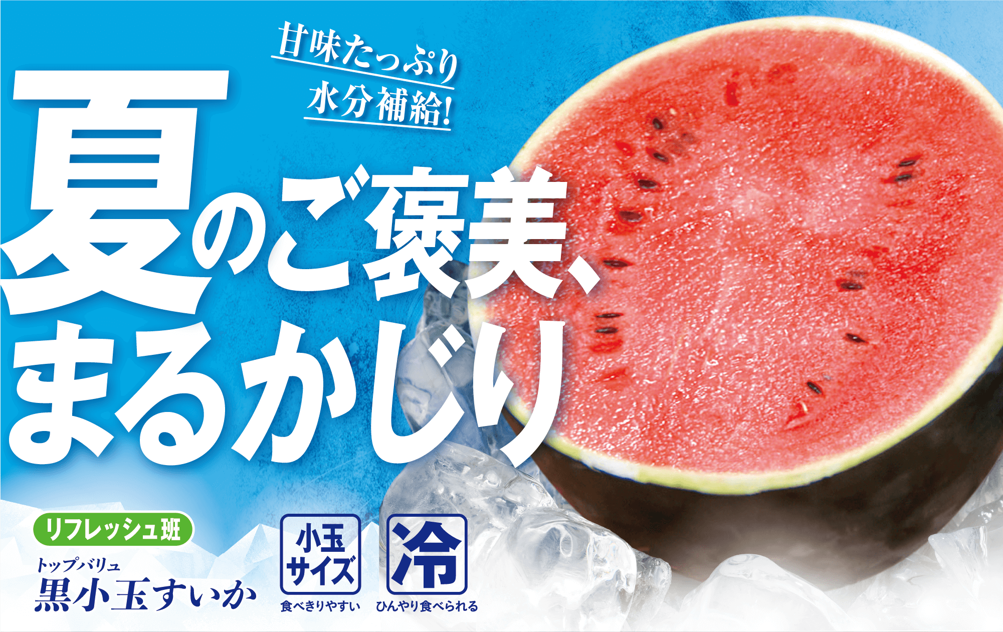 甘味たっぷり水分補給! 夏のご褒美、まるかじり リフレッシュ班 トップバリュ 黒小玉すいか 小玉サイズ:食べきりやすい 冷:ひんやり食べられる