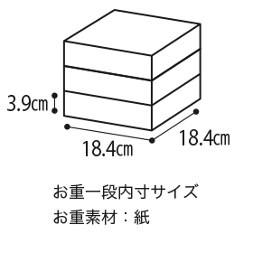 3.9cm 18.4cm 18.4cm お重一段内寸サイズ お重素材：紙