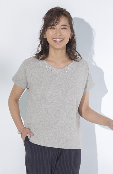 汗じみ防止 ビジュー使いプルオーバー