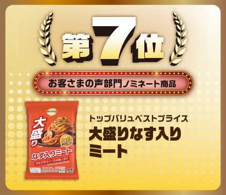 第7位 お客さまの声部門ノミネート商品 トップバリュベストプライス 大盛りなす入りミート