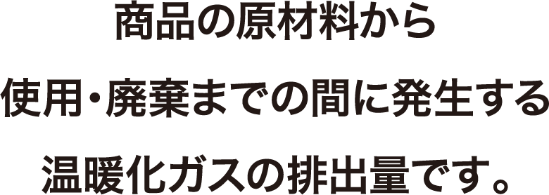 商品の原材料から使用・廃棄までの間に発生する温暖化ガスの排出量です。