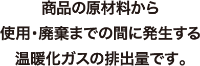 商品の原材料から使用・廃棄までの間に発生する温暖化ガスの排出量です。