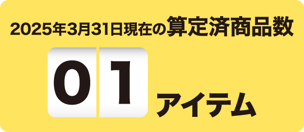 2025年3月31日現在の算定済商品数01アイテム