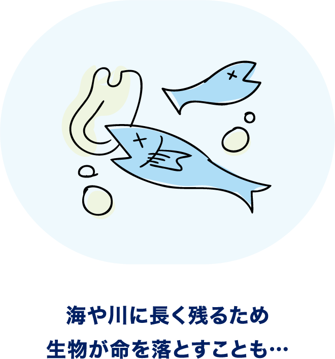 海や川に長く残るため生物が命を落とすことも…