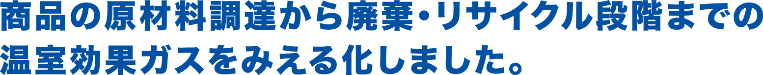 商品の原材料調達から廃棄・リサイクル段階までの温室効果ガスをみえる化しました。