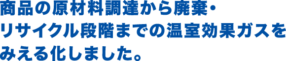 商品の原材料調達から廃棄・リサイクル段階までの温室効果ガスをみえる化しました。