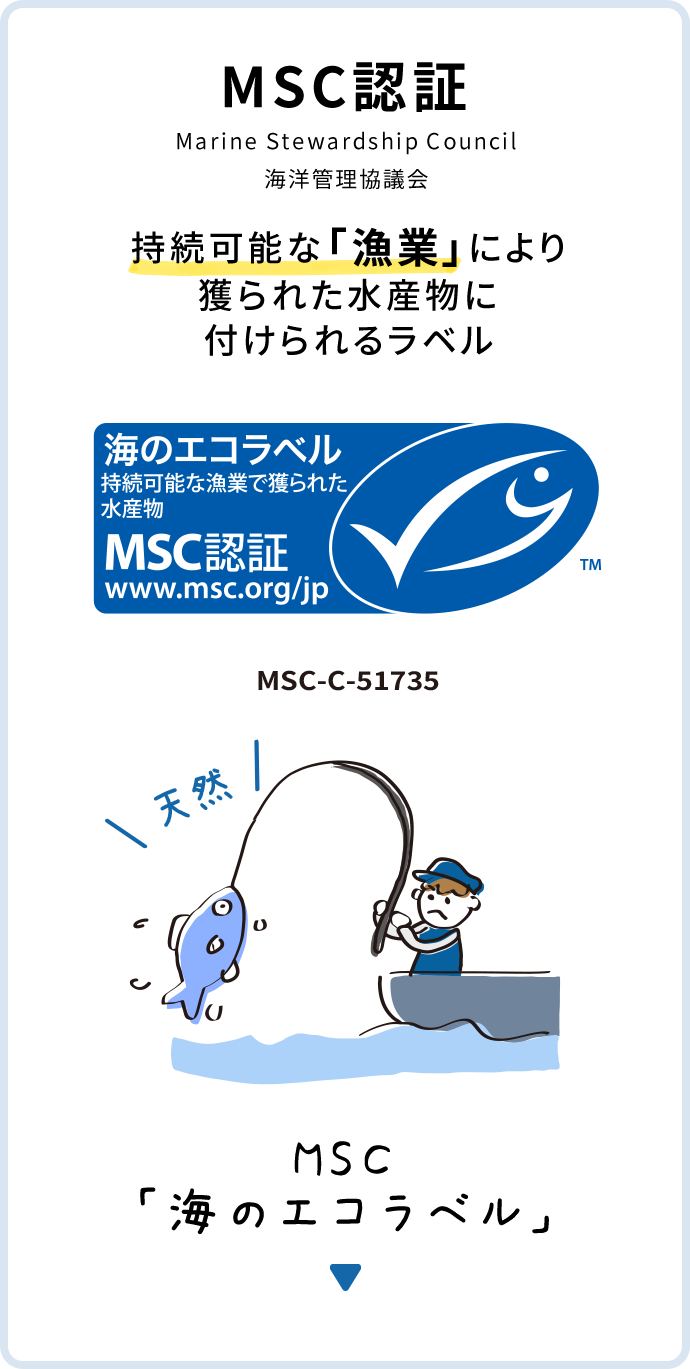 MSC認証 Marine Stewardship Council 海洋管理協議会 持続可能な「漁業」により獲られた水産物に付けられるラベル MSC「海のエコラベル」
